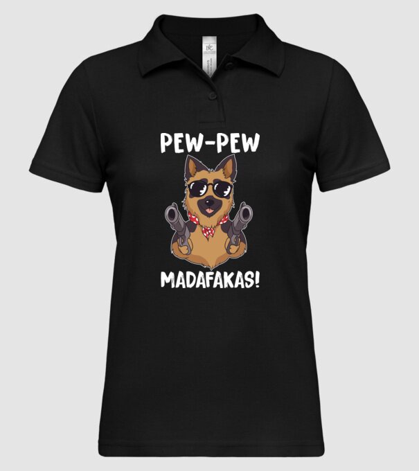 Pew Pew Pew Madafakas Ciobănesc german model negru pe tricou