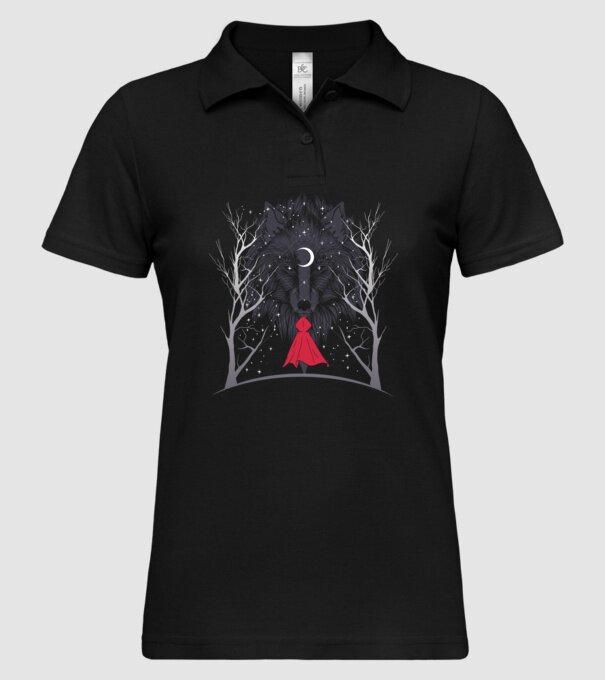 Scufița Roșie și Lupul noaptea tricou model negru pe tricou