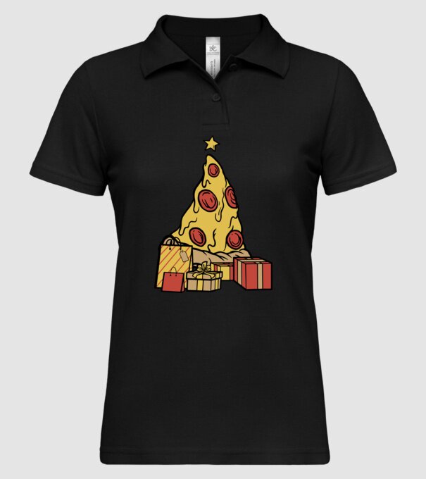 Pizza pom de Crăciun model negru pe tricou
