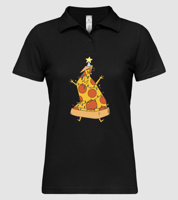 Pizza pom de Crăciun model negru pe tricou