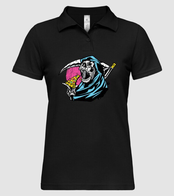 Om cu coasă și pizza model negru pe tricou