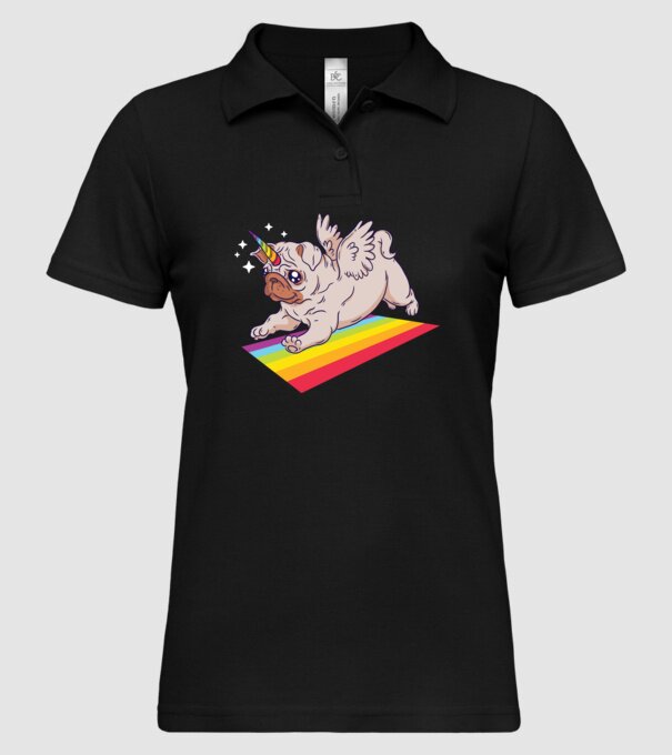 Pugicorn - mops unicorn model negru pe tricou
