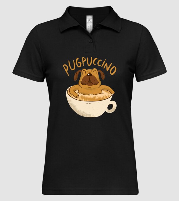 Pugpuccino Capuccino cu Mops model negru pe tricou