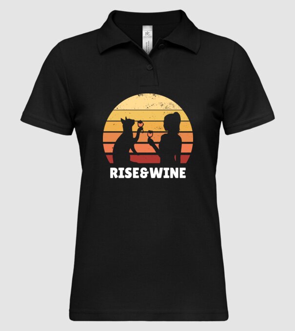 Fată Retro cu pisică și vin model negru pe tricou