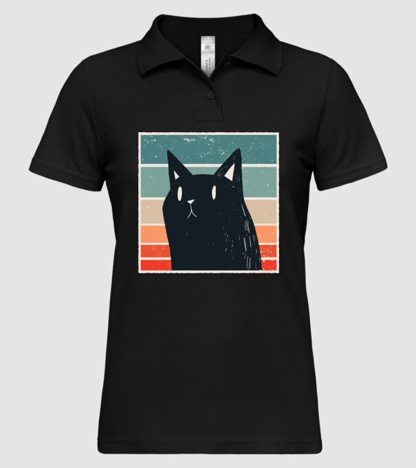 Pisică retro model negru pe tricou