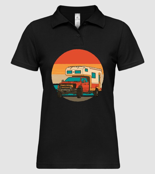 Campervan Retro model negru pe tricou