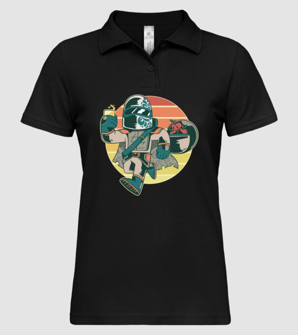 Războinic Mandalorian Retro model negru pe tricou