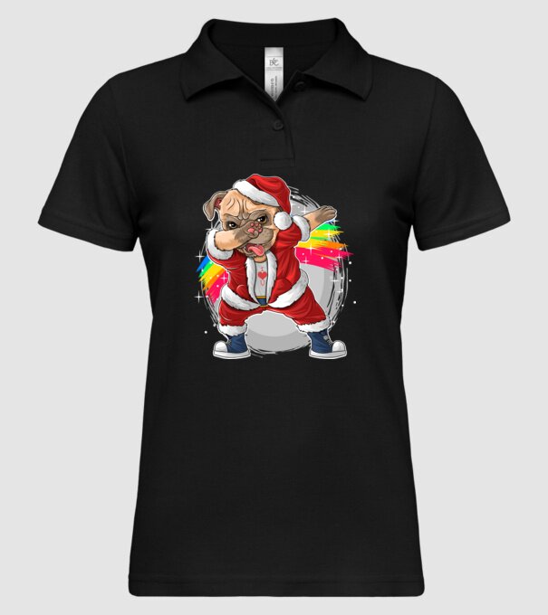Santa Mops Moș Crăciun model negru pe tricou