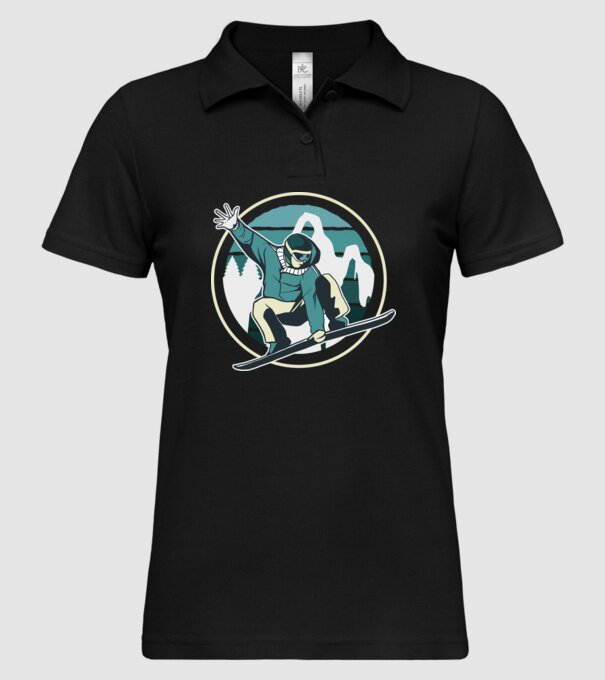 Săritură Snowboard model negru pe tricou