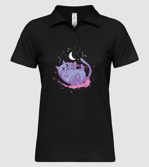 Space Cat - pisică drăguță în spațiu model negru pe tricou