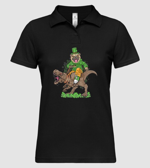 Sfântul Patrick Mops dinozaur model negru pe tricou