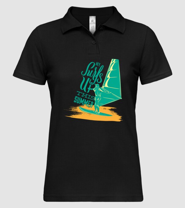 Surfs up this summer model negru pe tricou