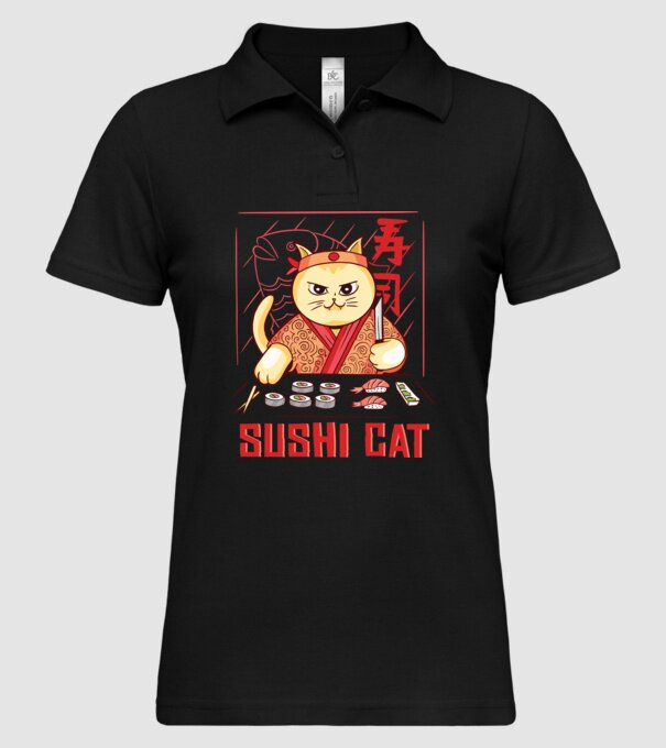 Pisică Sushi model negru pe tricou