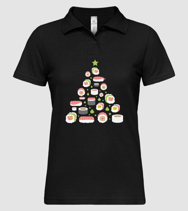 Pom de Crăciun Sushi model negru pe tricou
