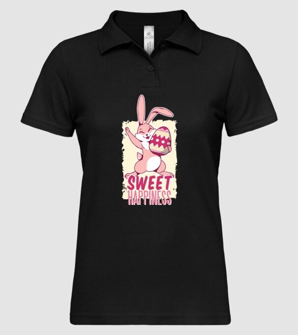Sweet Happiness pentru Paște tricou cu iepuraș model negru pe tricou
