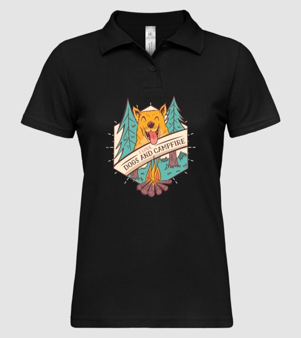 Iubesc câinii și campingul model negru pe tricou