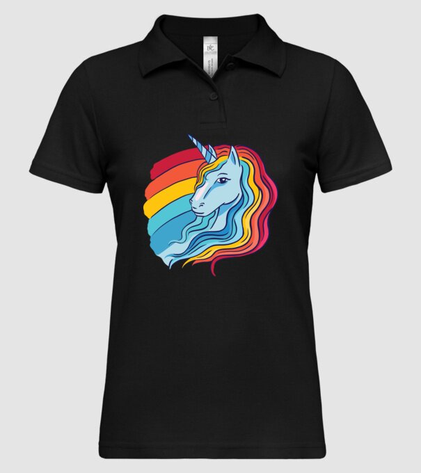 Unicorn cu Curcubeu model negru pe tricou
