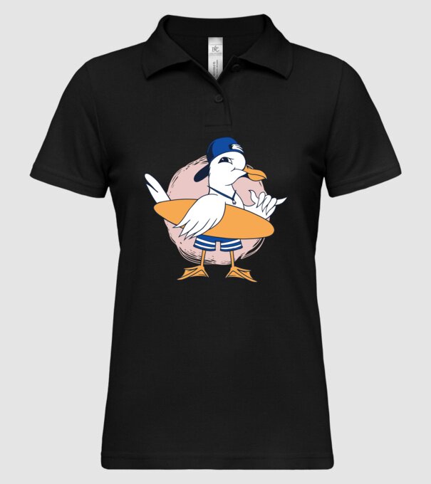 Pescăruș Surfing model negru pe tricou