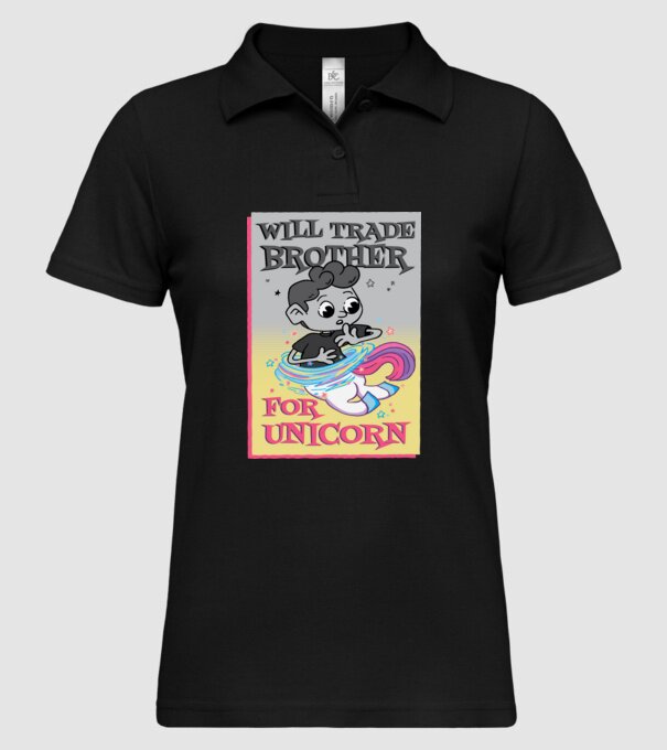 Îl ofer la schimb pe fratele meu pentru un unicorn model negru pe tricou