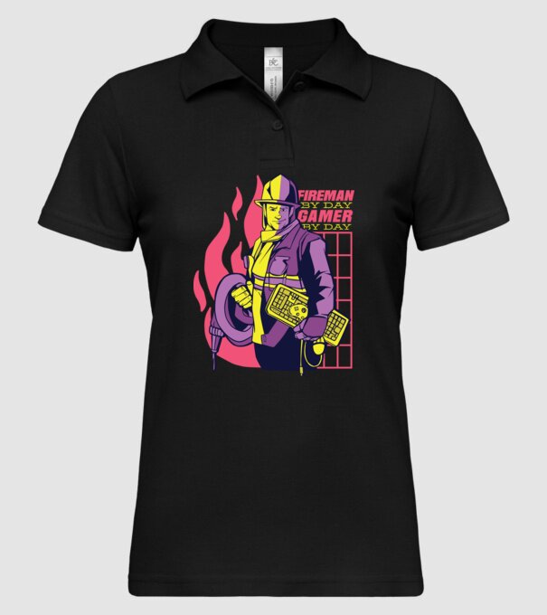 Pompier ziua, Gamer noaptea model negru pe tricou