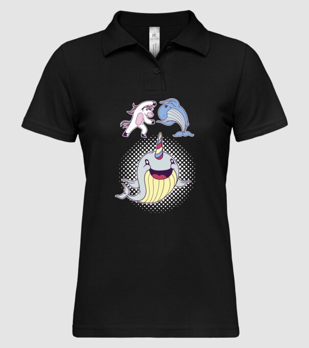 Unicorn Balenă Fuziune - Narval model negru pe tricou