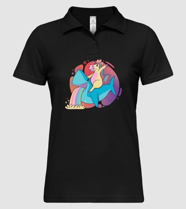 Unicorn pe rechin model negru pe tricou