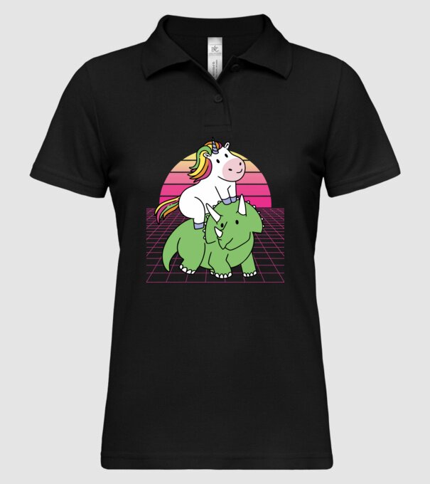 Unicorn pe dinozaur retro model negru pe tricou