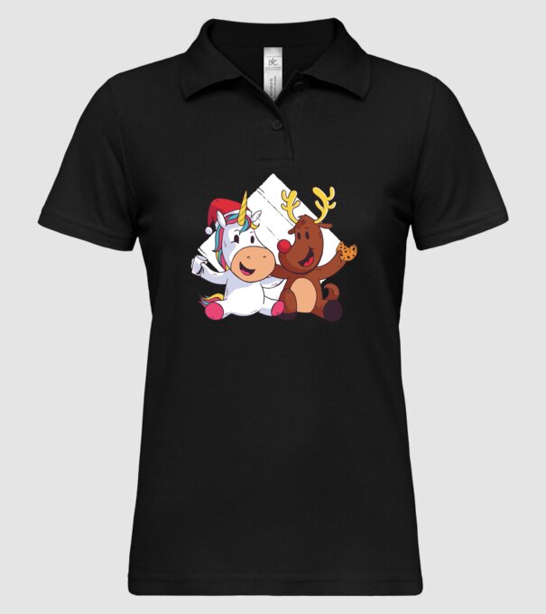 Unicorn și Ren prietenie tricou drăguț de Crăciun model negru pe tricou