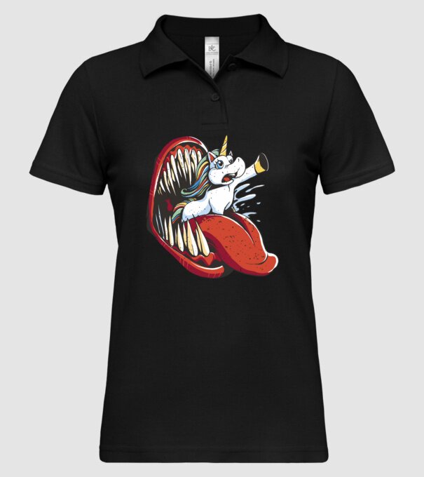 În gura monstrului Unicorn model negru pe tricou