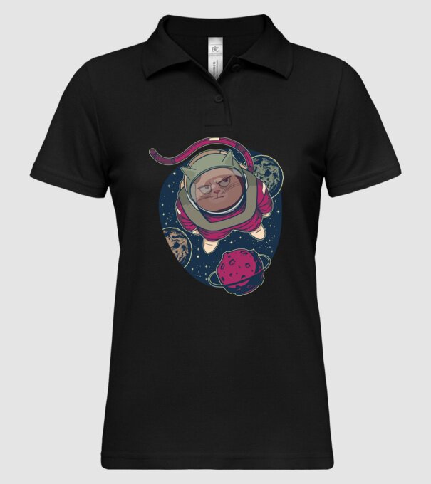 Pisică Astronaut model negru pe tricou