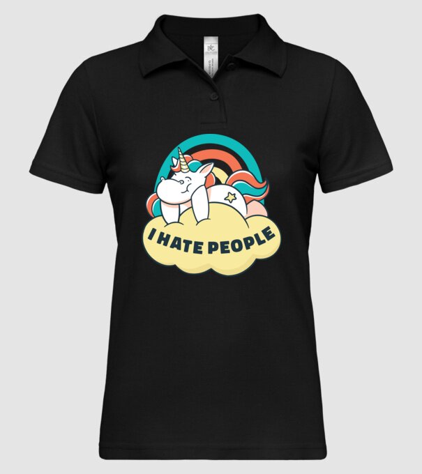 Urăsc oamenii Unicorn model negru pe tricou