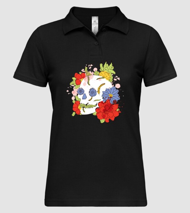 Craniu cu Flori model negru pe tricou