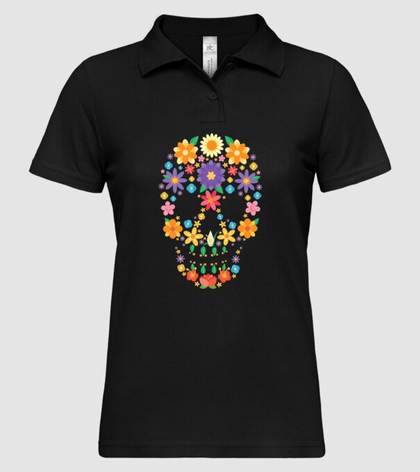 Craniu cu Flori model negru pe tricou