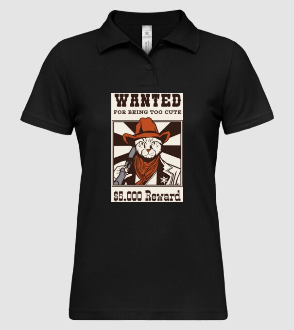 Wanted for being too cute Cowboy cu pisică model negru pe tricou