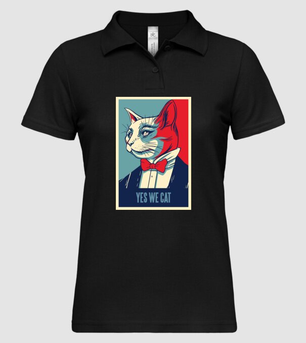 Yes We Cat poster cu pisică model negru pe tricou