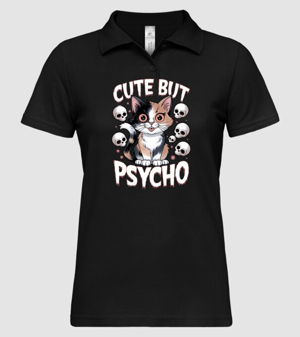 Cute, but Psycho pisică Negru model negru pe tricou