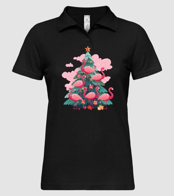 flamingo pom de Crăciun model negru pe tricou