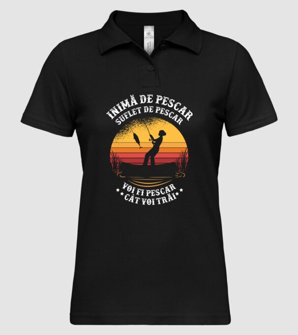 inimă de pescar, suflet de pescar, voi fi pescar cât voi trăi model negru pe tricou