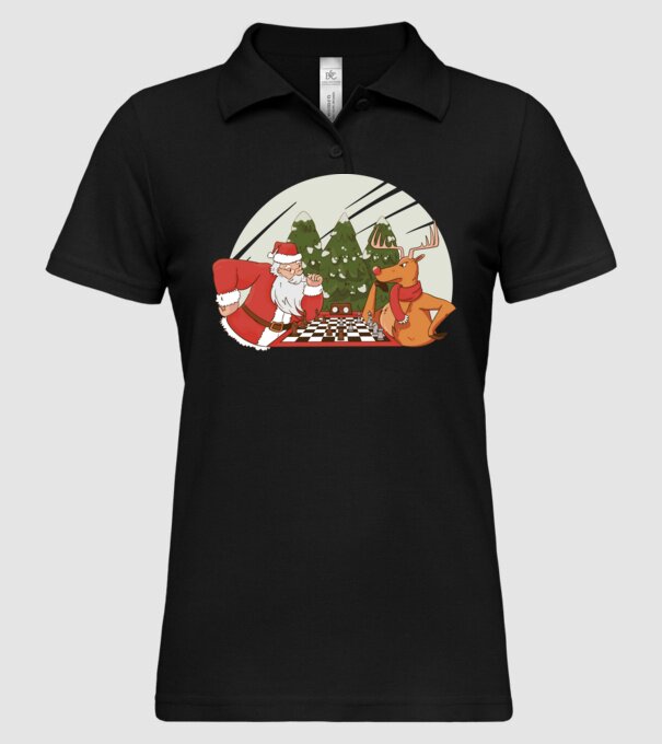 Meci de șah cu Moș Crăciun model negru pe tricou