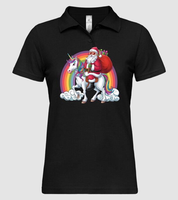 Moș Crăciun cool pe un unicorn 2 model negru pe tricou