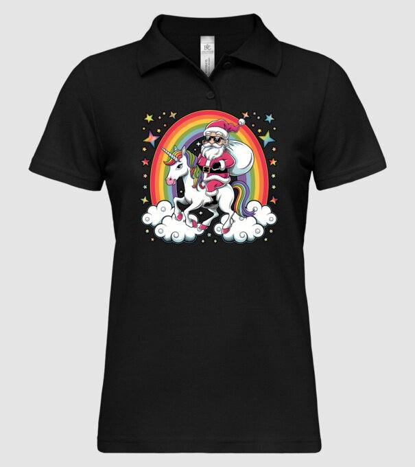 Moș Crăciun cool pe un unicorn model negru pe tricou