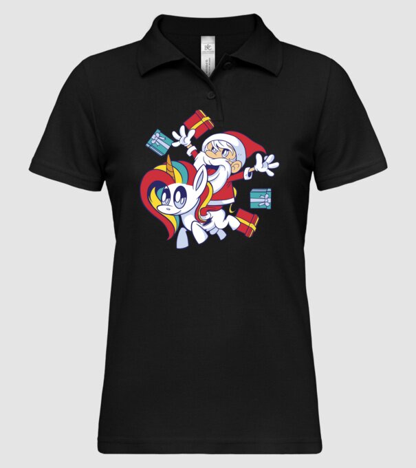Moș Crăciun pe un unicorn model negru pe tricou
