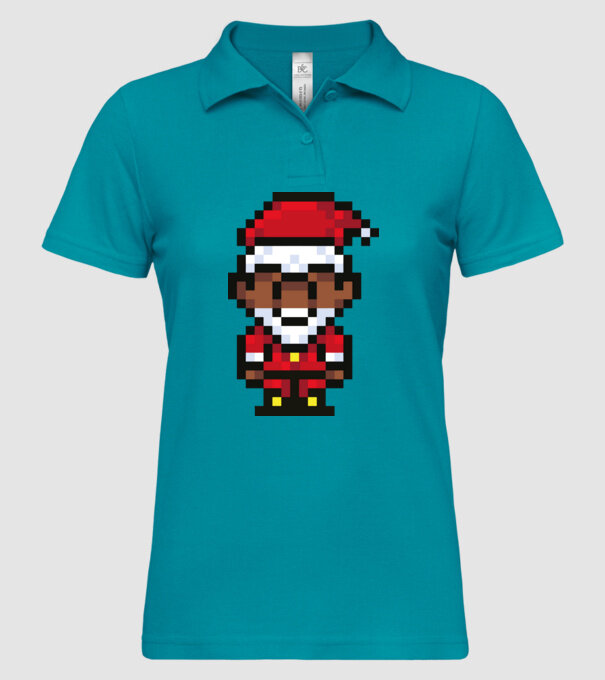 8bit pixel Moș Crăciun model turcoaz pe tricou
