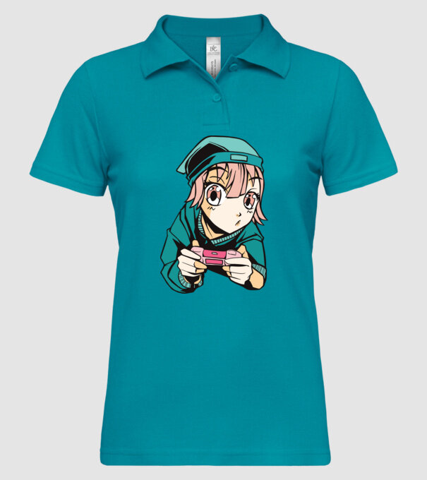 Anime fată Gamer model turcoaz pe tricou