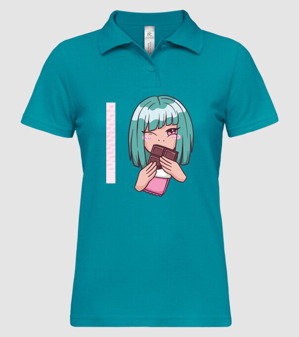 Anime fată cu ciocolată model turcoaz pe tricou