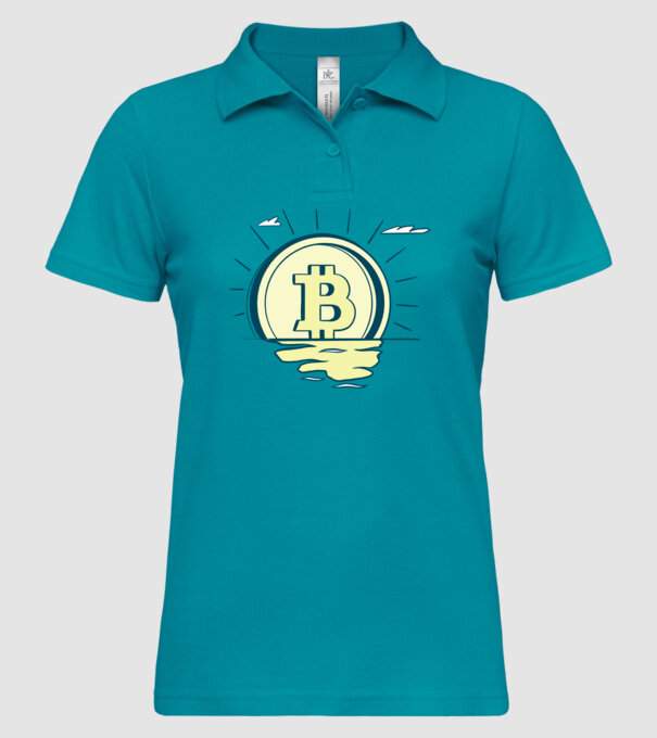 Bitcoin sunrise model turcoaz pe tricou