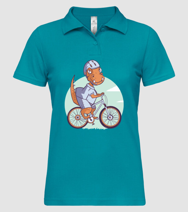 Dinozaur de T-Rex cu bicicletă model turcoaz pe tricou