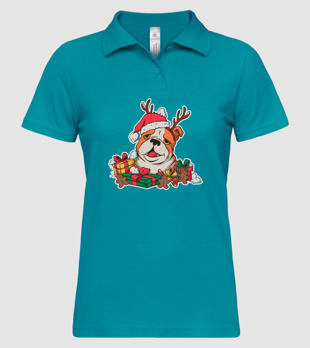 Bulldog de Crăciun model turcoaz pe tricou