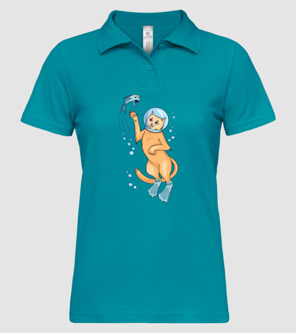 Pisică Scafandru model turcoaz pe tricou