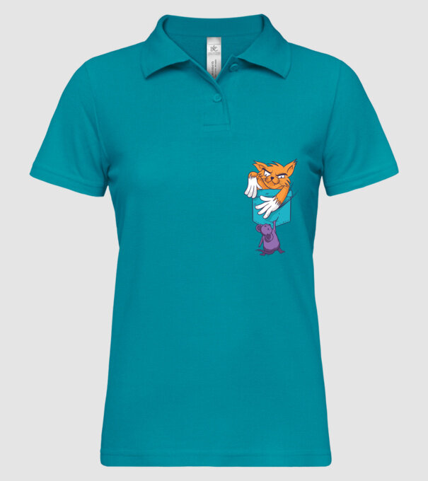 Pisică cu șoarece buzunar model turcoaz pe tricou